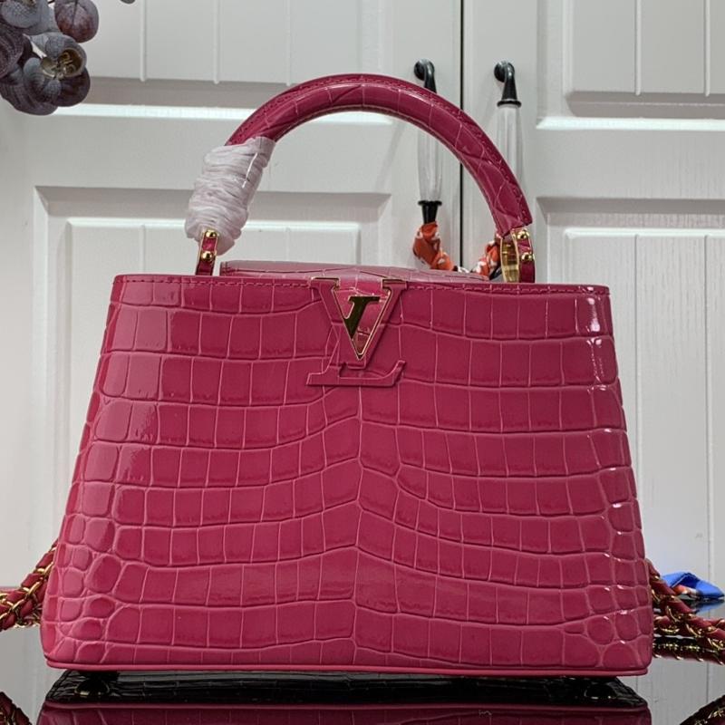 LV Shoulder Handbags N92175 crocodile patterned rose red gold buckle